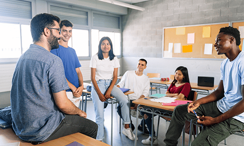 Groep studenten in een klaslokaal